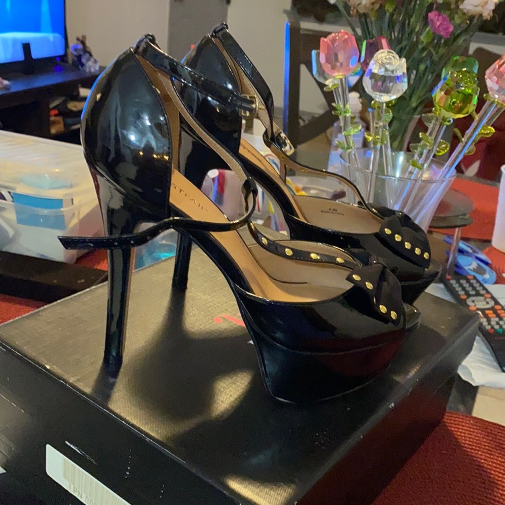 Black patent leather platforms